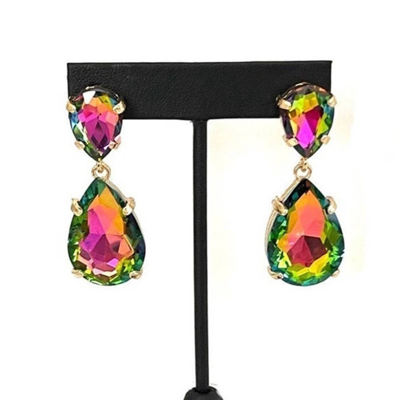 NEW Earrings Chunky Rainbow Oil Spill Slick Drop post Mystic Topaz Jewelry J15 - Picture 1 of 4